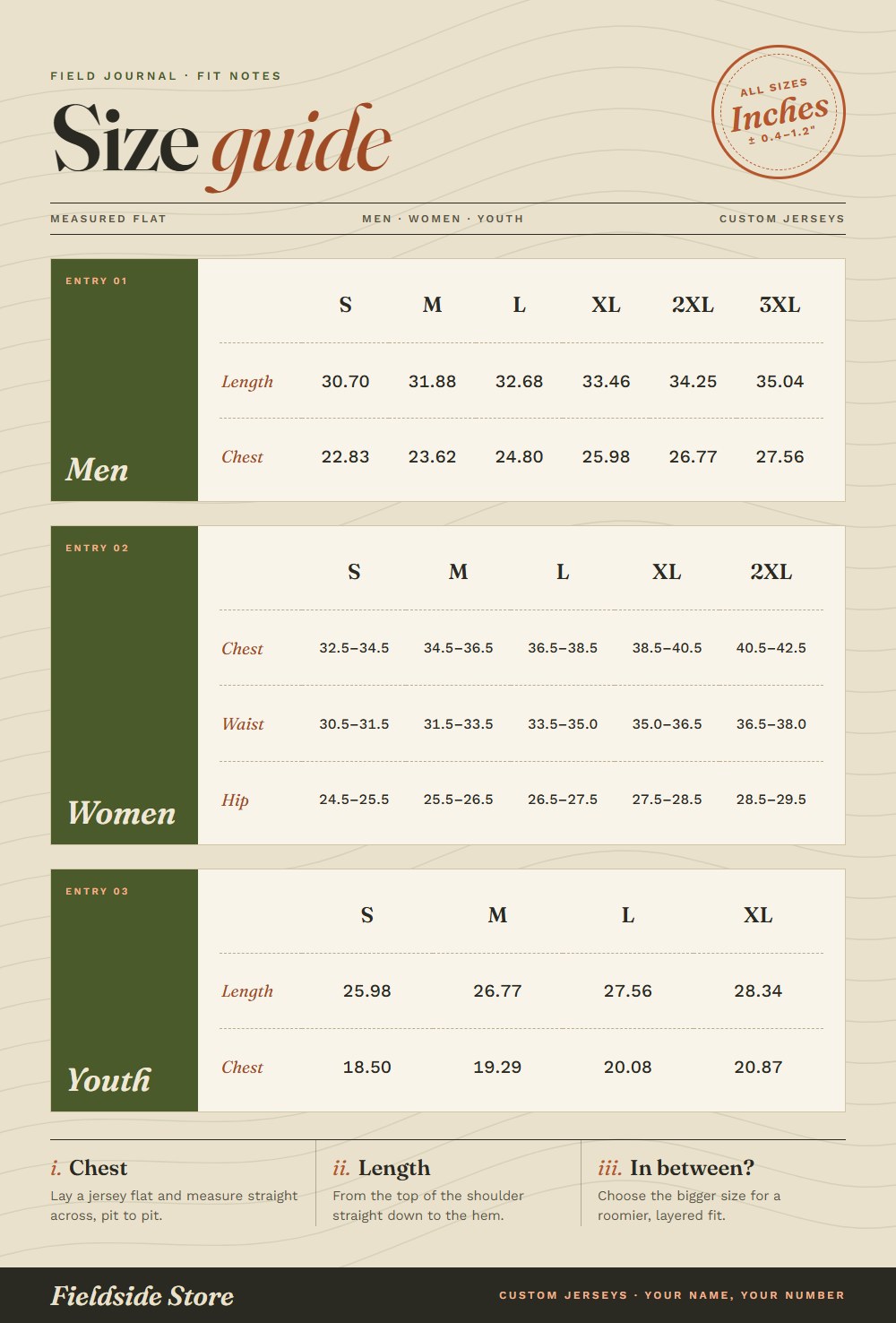 Jersey size chart