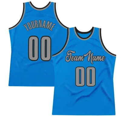 Custom Blue Gray-Black Throwback Basketball Jersey - Script Gray Numerals