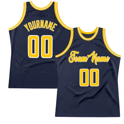 Custom Navy Gold-White Throwback Basketball Jersey - Script Cream Trim