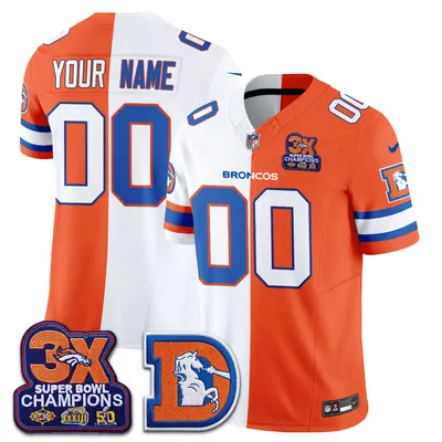 Denver Broncos Throwback Split Custom Jersey Stitched - White Orange