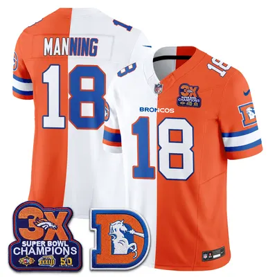 Peyton Manning Denver Broncos Throwback Split Jersey Stitched - White Orange